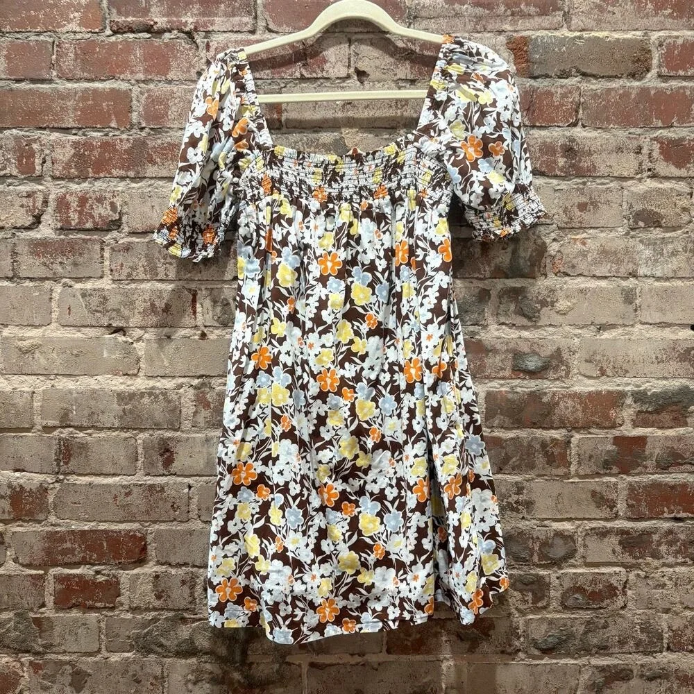 Tory Burch Brown Floral‎ Mini Dress Size Large